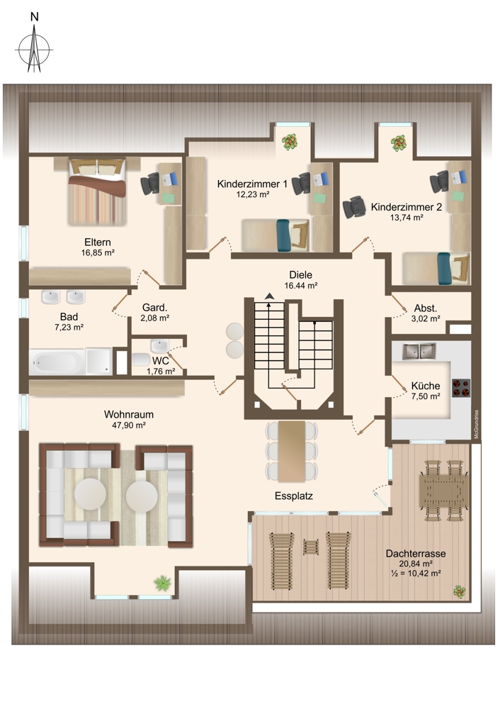 Grundriss Dachgeschosswohnung Augsburg / Lechhausen