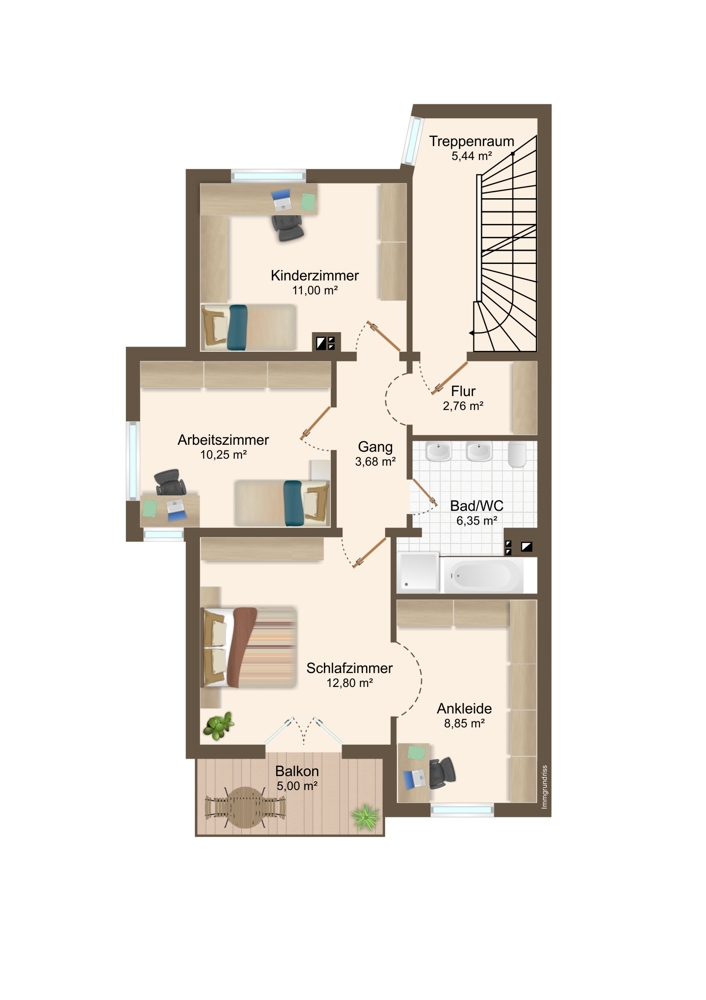 Grundriss Obergeschoss Reihenendhaus Gro�aitingen