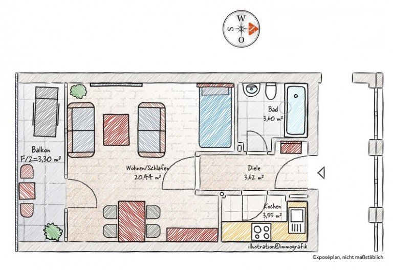 Grundriss Augsburg Etagenwohnung Wenn nicht jetzt, wann dann? 1-Zimmer-Whg. mit Balkon im Beethovenviertel - TOP-LAGE!