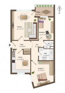 Grundriss VERKAUFT! Selbstbezug oder Kapitalanlage? Ruhig, bezugsfrei mit S�dbalkon, inkl. K�che u. Tiefgaragen-Box!