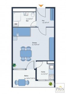 Grundriss Provisionsfrei! Vermietete 1-Zi-Whg. mit separater K�che + Balkon, Beethovenstr. 11, N�he Uniklinik