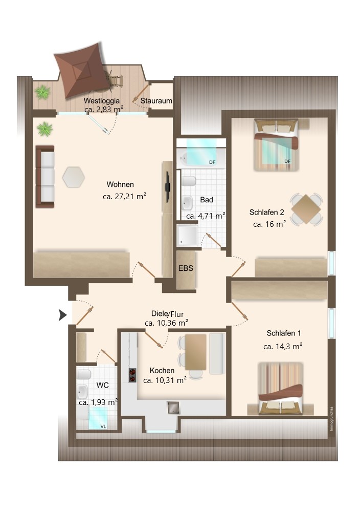 Grundriss Dachgeschosswohnung Augsburg / G�ggingen