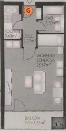 Grundriss mit Wohnfl�chenberechnung Ihre neue Kapitalanlage? Bezugsfreie 1-Zimmer-Wohnung mit Balkon+TG-Stellplatz im Beethovenviertel TOP-LAGE